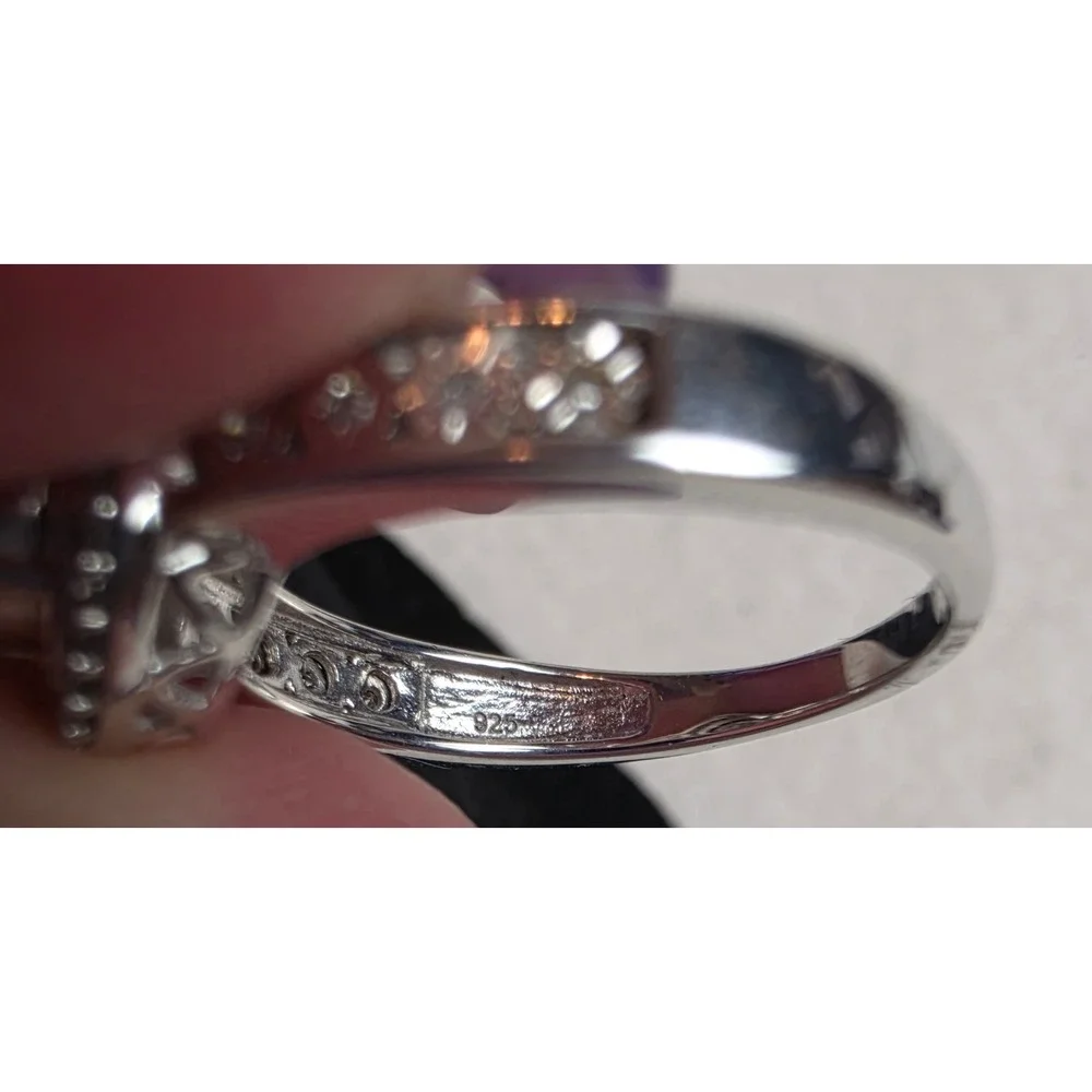Round Brilliant 1/5 ct Natural Diamond Halo Ring Sterling Silver 925 Size 7
